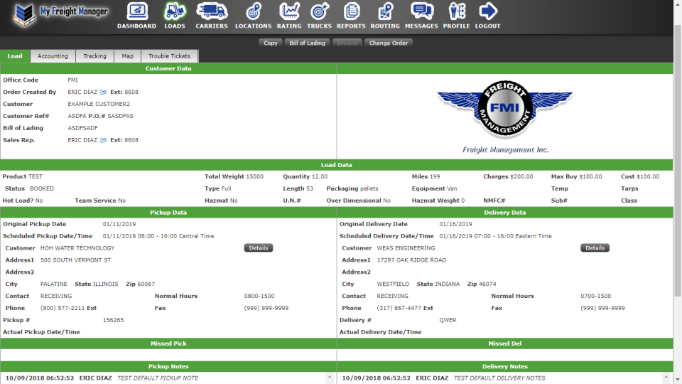screenshot of My Freight Manager